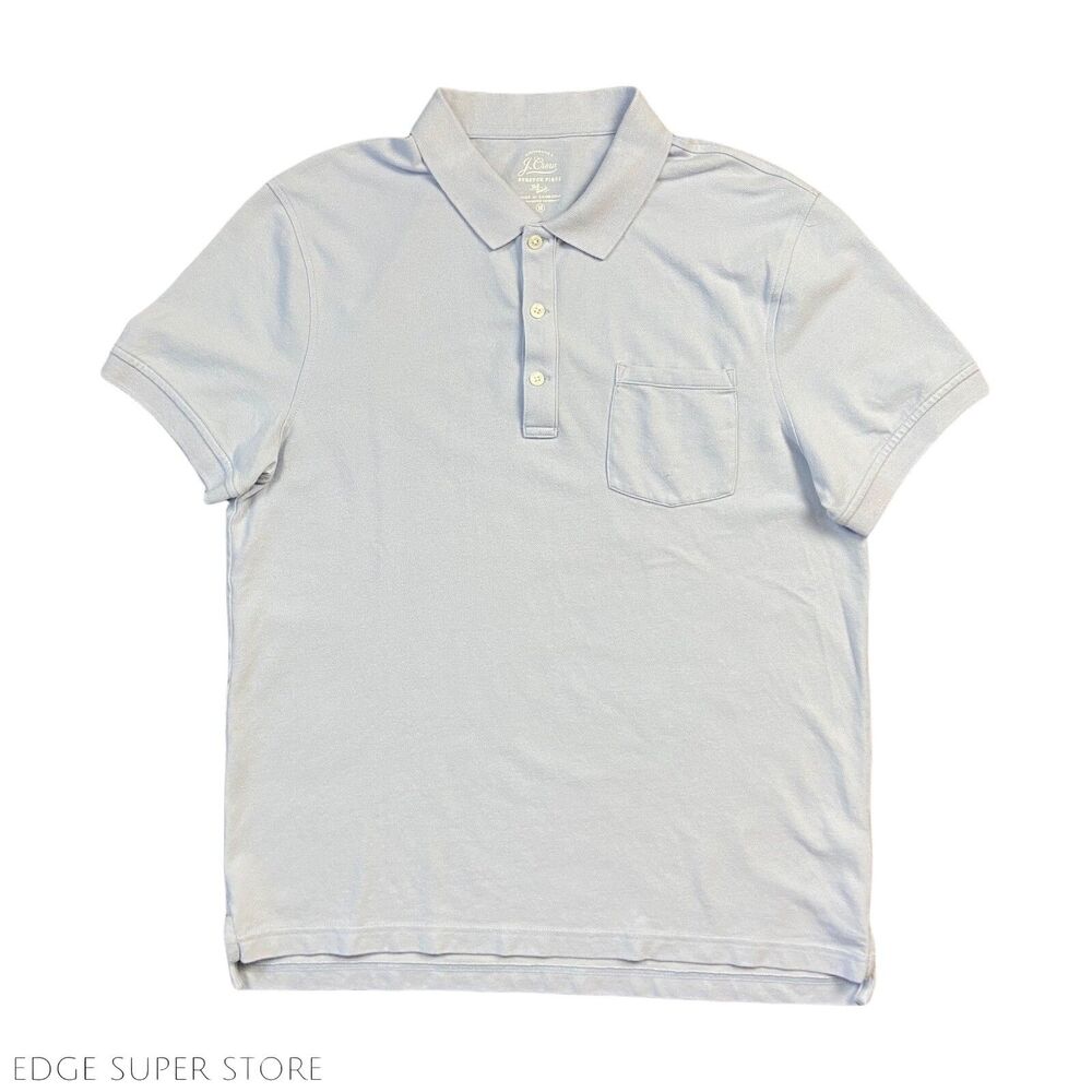 J Crew Pocket Collared Stretch Pique Light Blue Short Sleeve Polo Shirt Medium